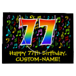 [ Thumbnail: 77th Birthday - Colorful Music Symbols, Rainbow 77 Gift Bag ]