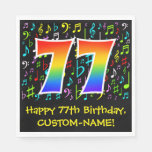 [ Thumbnail: 77th Birthday - Colorful Music Symbols, Rainbow 77 Napkins ]