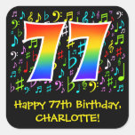 [ Thumbnail: 77th Birthday: Colorful Music Symbols, Rainbow 77 Sticker ]
