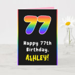 [ Thumbnail: 77th Birthday: Colorful Rainbow # 77, Custom Name Card ]
