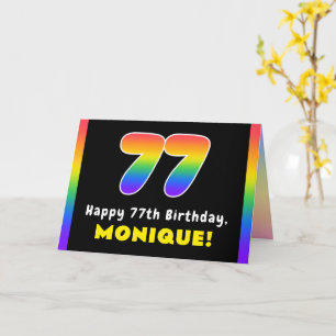 77th Birthday: Colorful Rainbow # 77, Custom Name Card