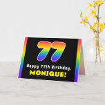 [ Thumbnail: 77th Birthday: Colorful Rainbow # 77, Custom Name Card ]