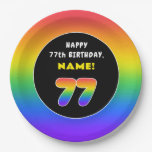[ Thumbnail: 77th Birthday: Colorful Rainbow # 77, Custom Name Paper Plates ]