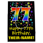 [ Thumbnail: 77th Birthday: Colorful Stars Pattern & Rainbow 77 Gift Bag ]