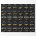 [ Thumbnail: 77th Birthday: Elegant, Black, Faux Gold Look Wrapping Paper ]