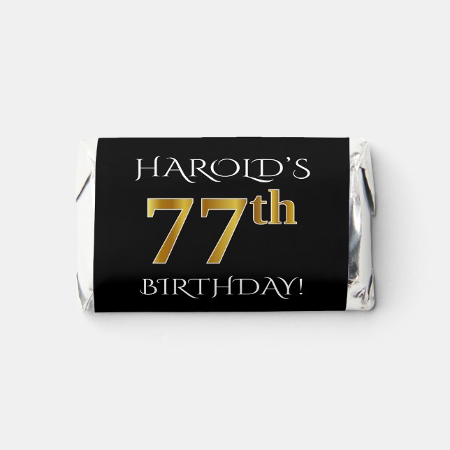 77th Birthday — Elegant, Faux Gold Look 77 + Name Hershey's Miniatures (Front)