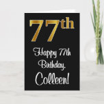 [ Thumbnail: 77th Birthday ~ Elegant Luxurious Faux Gold Look # Card ]