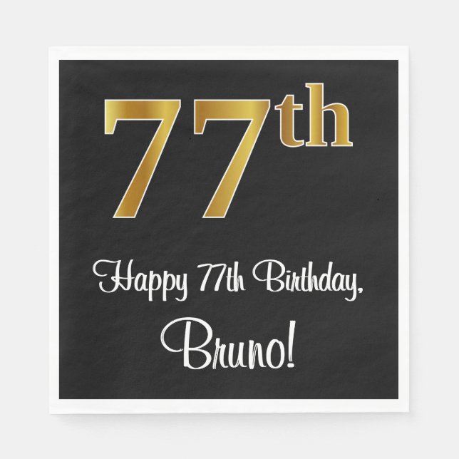 77th Birthday ~ Elegant Luxurious Faux Gold Look # Napkins (Front)