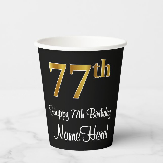 77th Birthday - Elegant Luxurious Faux Gold Look # Paper Cups (Front)