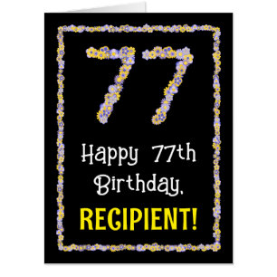 77th Birthday: Floral Flowers Number “77” + Name Card