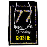 [ Thumbnail: 77th Birthday: Floral Flowers Number, Custom Name Gift Bag ]