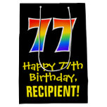[ Thumbnail: 77th Birthday: Fun, Bold, Colorful, Rainbow "77" Gift Bag ]