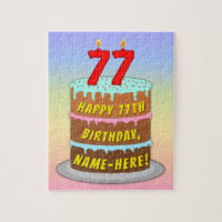 77th Birthday: Fun Cake and Candles + Custom Name