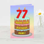 [ Thumbnail: 77th Birthday — Fun Cake & Candles, W/ Custom Name Card ]