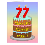 [ Thumbnail: 77th Birthday: Fun Cake & Candles, W/ Custom Name Card ]