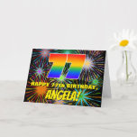 [ Thumbnail: 77th Birthday: Fun, Colorful Celebratory Fireworks Card ]