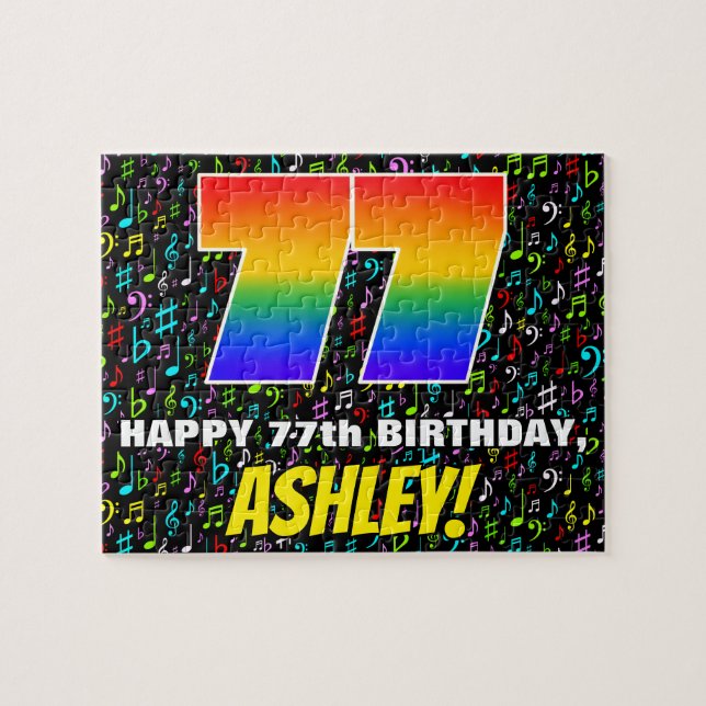 77th Birthday — Fun, Colorful Music Symbols & “77” Jigsaw Puzzle (Horizontal)