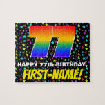 [ Thumbnail: 77th Birthday — Fun, Colorful Star Field Pattern Jigsaw Puzzle ]