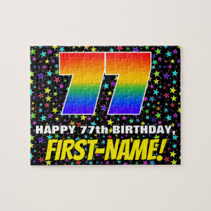 77th Birthday — Fun, Colorful Star Field Pattern Jigsaw Puzzle