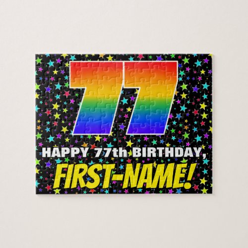 77th Birthday  Fun Colorful Star Field Pattern Jigsaw Puzzle