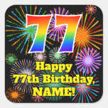 [ Thumbnail: 77th Birthday: Fun Fireworks Look, Rainbow # 77 Sticker ]
