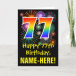[ Thumbnail: 77th Birthday: Fun Fireworks Pattern + Rainbow 77 Card ]