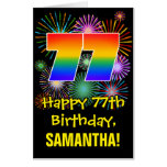 [ Thumbnail: 77th Birthday: Fun Fireworks Pattern & Rainbow 77 Card ]