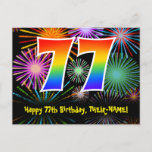 [ Thumbnail: 77th Birthday – Fun Fireworks Pattern + Rainbow 77 Postcard ]
