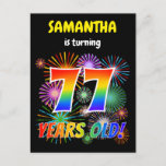 [ Thumbnail: 77th Birthday - Fun Fireworks, Rainbow Look "77" Postcard ]