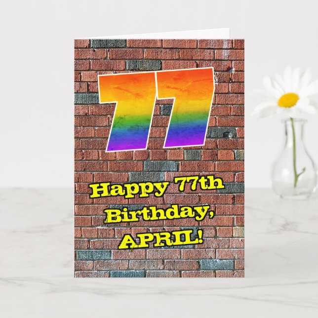 77th Birthday: Fun Graffiti-Inspired Rainbow 77 Card (Small Plant)