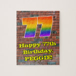 [ Thumbnail: 77th Birthday: Fun Graffiti-Inspired Rainbow 77 Jigsaw Puzzle ]