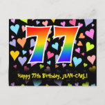 [ Thumbnail: 77th Birthday: Fun Hearts Pattern, Rainbow 77 Postcard ]