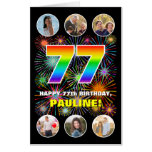 [ Thumbnail: 77th Birthday: Fun Rainbow #, Custom Name + Photos Card ]