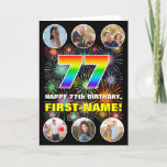 [ Thumbnail: 77th Birthday: Fun Rainbow #, Custom Name & Photos Card ]