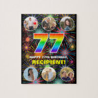 77th Birthday: Fun Rainbow #, Custom Name + Photos