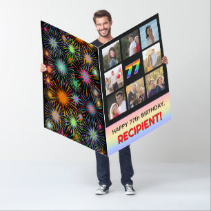 77th Birthday: Fun Rainbow #, Custom Photos & Name Card