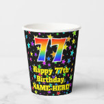 [ Thumbnail: 77th Birthday: Fun Stars Pattern and Rainbow 77 Paper Cups ]