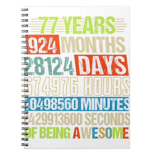 77th Birthday Gifts Funny Countdown 77 Yrs Old Bei Notebook (Front)