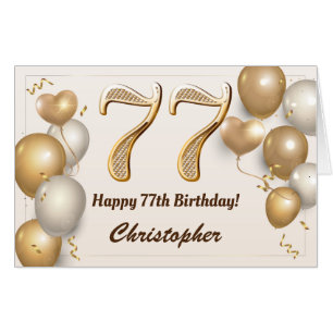 77th Birthday Gold Balloons Confetti Extra Large Card