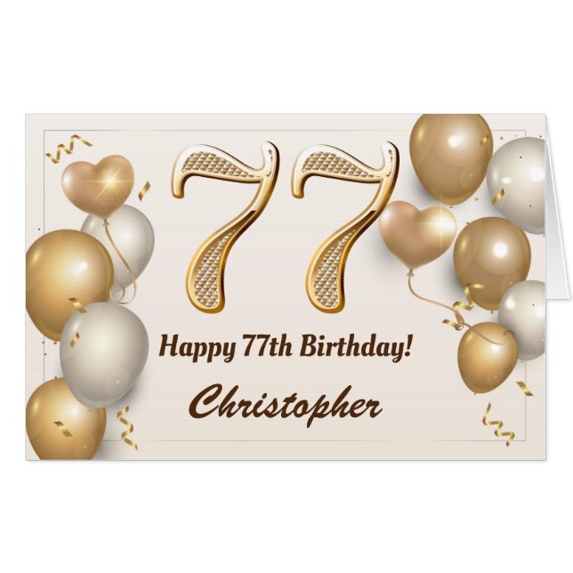 77th Birthday Gold Balloons Confetti Extra Large Card (Front Horizontal)