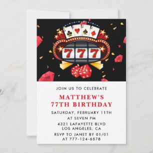 77th birthday invitations Casino theme Poker Red