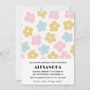 77th birthday invitations Retro Flowers