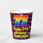 [ Thumbnail: 77th Birthday: Loving Hearts Pattern, Rainbow 77 Paper Cups ]
