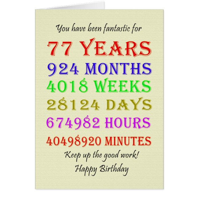 77th Birthday Milestones Cards (Front)