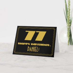 77th Birthday: Name + Art Deco Inspired Look "77" Card
