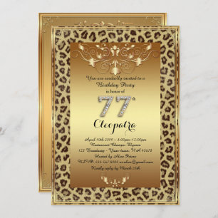 77th, Birthday Party 77th, Royal Cheetah gold plus Invitation