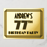 [ Thumbnail: 77th Birthday Party ~ Art Deco Style “77” + Name Postcard ]