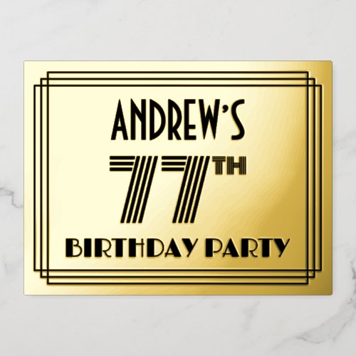 77th Birthday Party  Art Deco Style 77  Name Foil Invitation Postcard