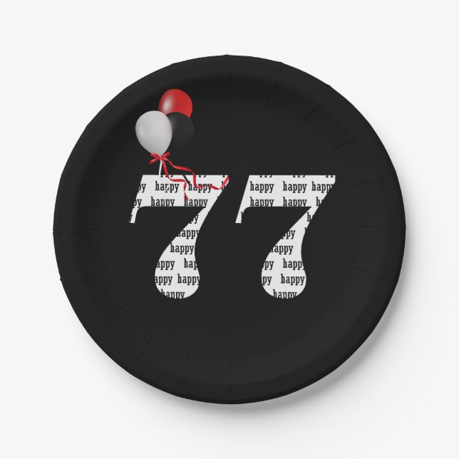 77th birthday party balloons paper plates (Front)