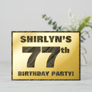 77th Birthday Party — Bold, Faux Wood Grain Text Foil Invitation